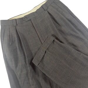 Vintage Pleated Trousers Men 34x30 Brown Glen Plaid Worsted Wool Made In USA